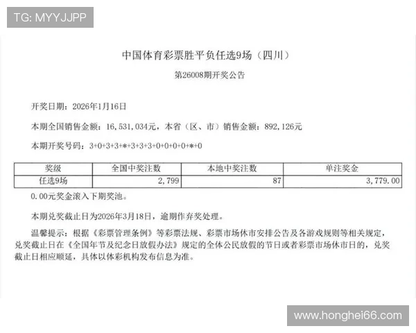 第18161期体育彩票开奖结果正式公布